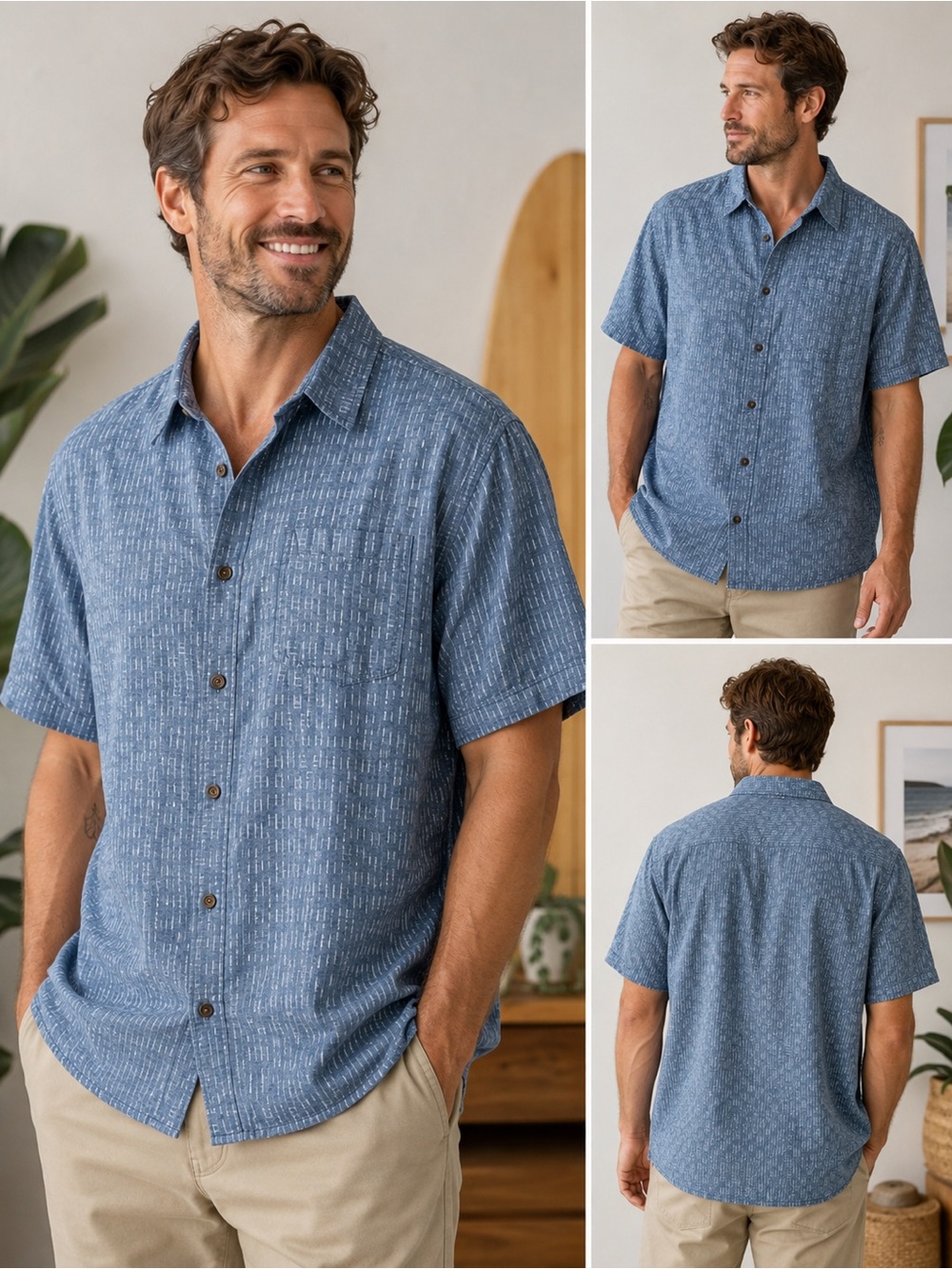 Toad&Co Organic Cotton Short Sleeve Shirt XXL Blue Textured Button Up